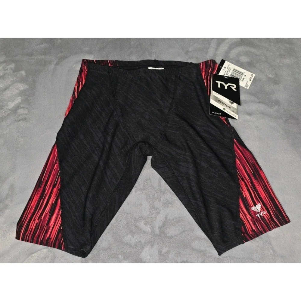 TYR Durafast Elite Jammer Bike Cycling Shorts Black Red Stretch Size 28 NWT New!